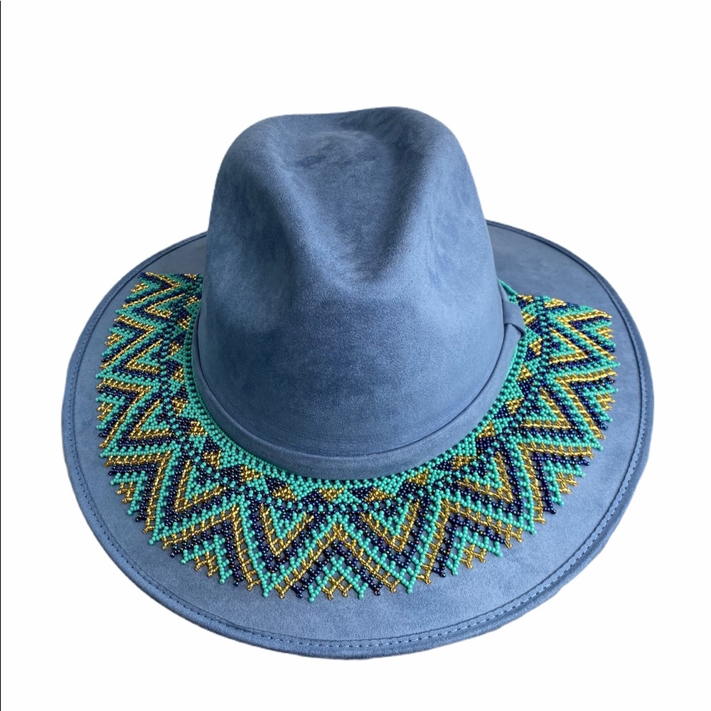 Suede Cowgirl Hat with Beaded Huichol Hat Band